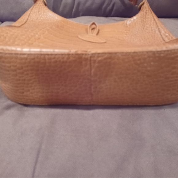 Longchamp Tan Croc Embossed Leather Handbag Shoulder Bag Purse Tote - Picture 8 of 9